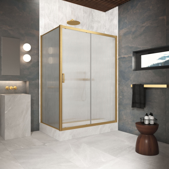 Душевой уголок Vegas Glass ZP+ZPV Protec 110*70 03 Moru, профиль золото матовое, стекло Moru