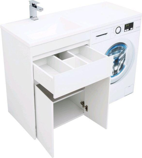 Тумба с раковиной Aquanet Токио 120 L белая напольная, 1 ящик, 2 дверцы
