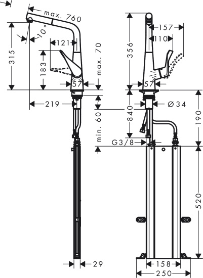 Смеситель для кухни Hansgrohe Metris M71 73812800 сталь