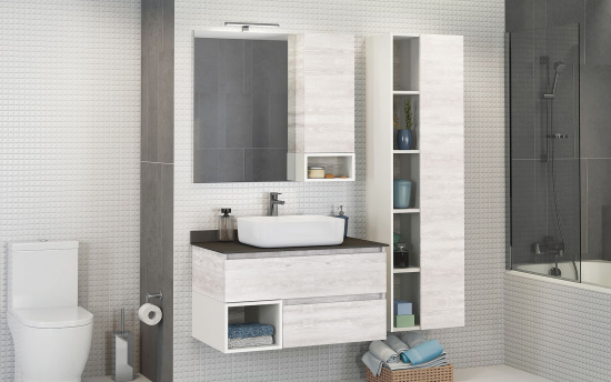 Мебель для ванной Comforty Прага 90 дуб белый, столешница антрацит