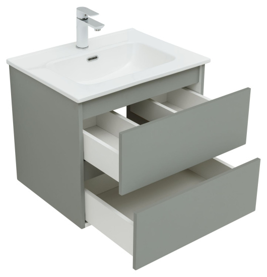 Тумба с раковиной Aquanet Вега 2.0 60 2 ящика, мисти грин, раковина Flat