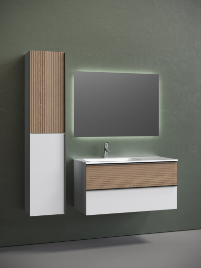 Тумба с раковиной Sancos Delta 100 дуб светлый/белый правая, DL100LW