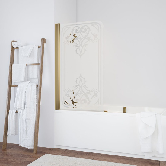 Шторка на ванну Vegas Glass EV 76 05 ARTDECO D1 L профиль бронза, стекло сатин рисунок