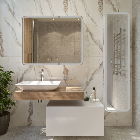 Зеркало-шкаф Stworki Ольборг МВК080 100, с подсветкой, с розеткой