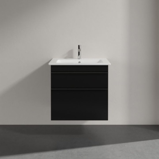 Тумба с раковиной Villeroy & Boch Venticello A92401 60 black matt lacquer, с ручками хром