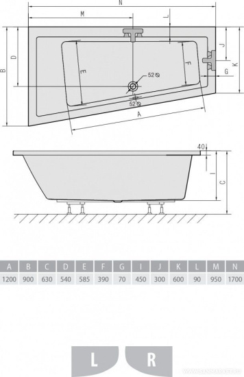 Акриловая ванна Alpen Andra 180x90 L
