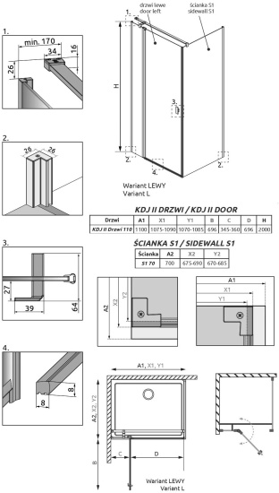 Душевой уголок Radaway Nes Black KDJ II 110x70 L