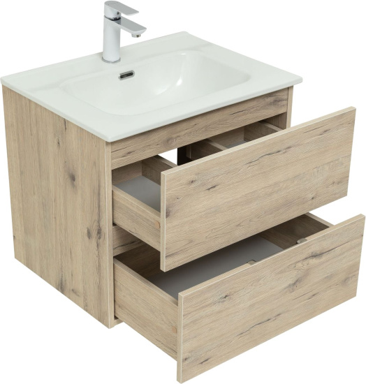 Тумба с раковиной Aquanet Алвита new 60 подвесная, дуб веллингтон белый, с ящиками