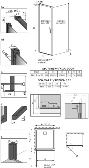Душевой уголок Radaway Nes Black KDJ I Frame 90x80 L