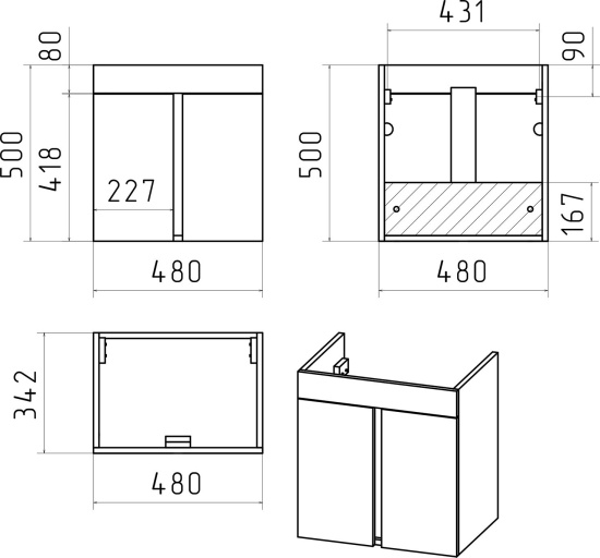 Тумба с раковиной Misty Торос 50 серый мрамор