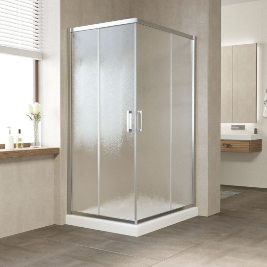 Душевой уголок Vegas Glass ZA-F 100*80 08 02 профиль глянцевый хром, стекло шиншилла