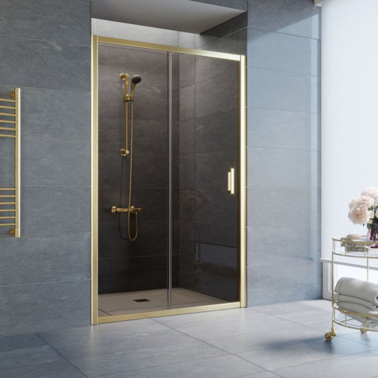 Душевая дверь в нишу Vegas Glass ZP 120 09 05 профиль золото, стекло бронза
