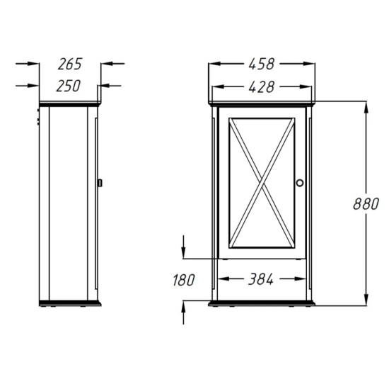 Шкаф подвесной Opadiris Палермо 46 светлый орех, левый