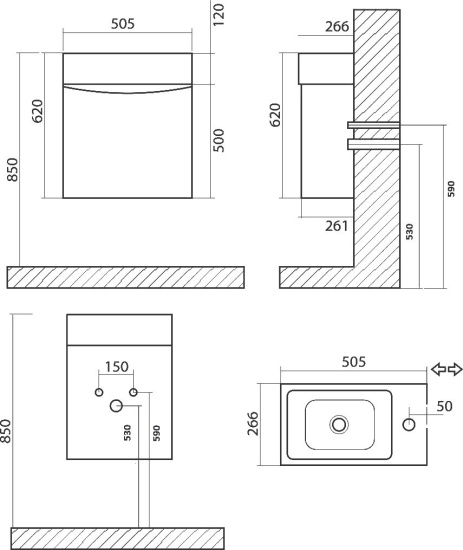 Мебель для ванной Art&Max Liberty R, 50, подвесная, Bianco Lucido