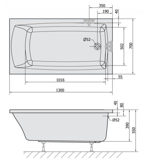 Акриловая ванна Alpen Lily 130x70 см