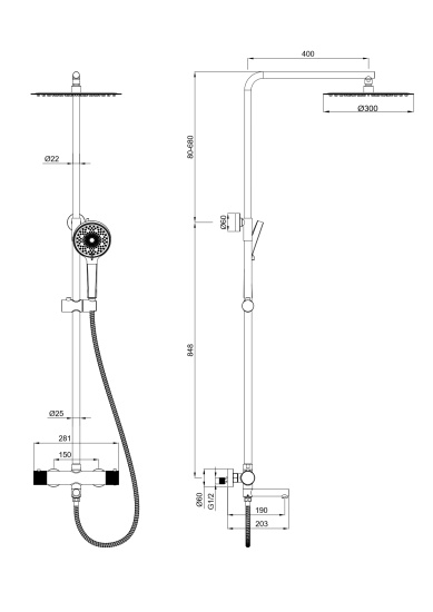 Душевая стойка Wonzon & Woghand WW-88739902-MB с термостатом
