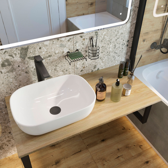 Столешница с раковиной Diwo Элиста 100 светлое дерево, с раковиной Moduo 50 Square