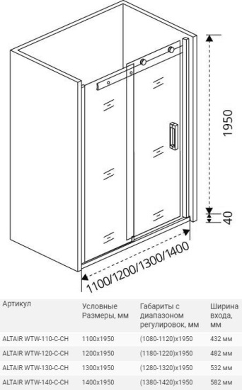 Душевая дверь в нишу Good Door Altair WTW-110-C-CH