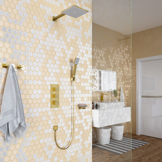 Душевая система с термостатом Timo Tetra-thermo SX-0179/17SM золото матовое встраиваемая