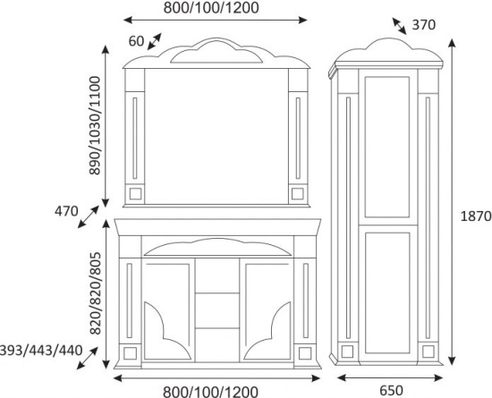 Пенал Misty Барокко 60 L бежевый, патина