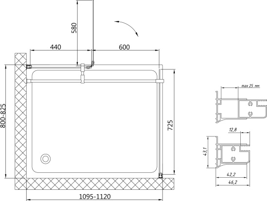 Душевой уголок Vegas Glass AFP-Fis 110*80 09 01 R профиль золото, стекло прозрачное