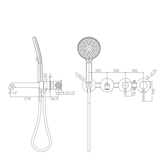 Смеситель для ванны Raglo R20.32.09 встраиваемый, графит