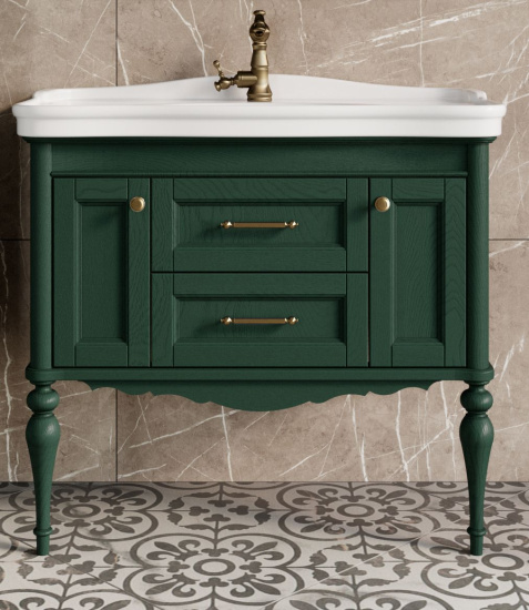 Мебель для ванной ValenHouse Эстетика 100 зеленая подвесная, ручки бронза