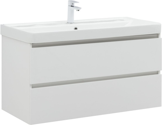 Тумба с раковиной Aquanet Вега 100 2 ящика, белый глянец