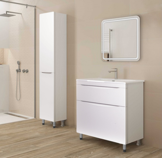 Тумба с раковиной Style Line Бергамо мини 60 2 ящика Люкс антискрейтч белая, Plus напольная