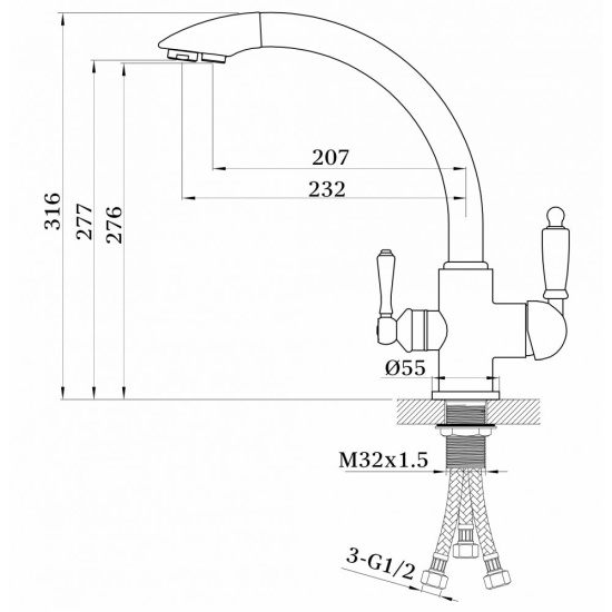 Смеситель для кухни Ganzer Rein GZ16031F с подключением к фильтру