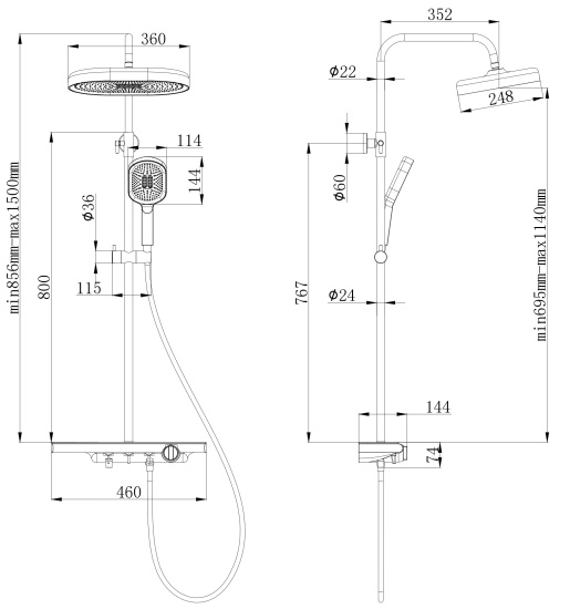 Душевая стойка Esko Steel ST350