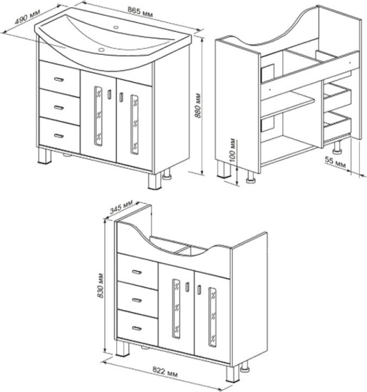 Мебель для ванной Бриклаер Бали 85 венге, белый глянец