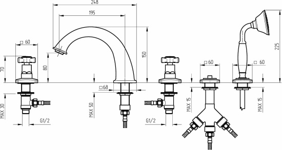 Смеситель на борт ванны Migliore Korona 28499 бронза
