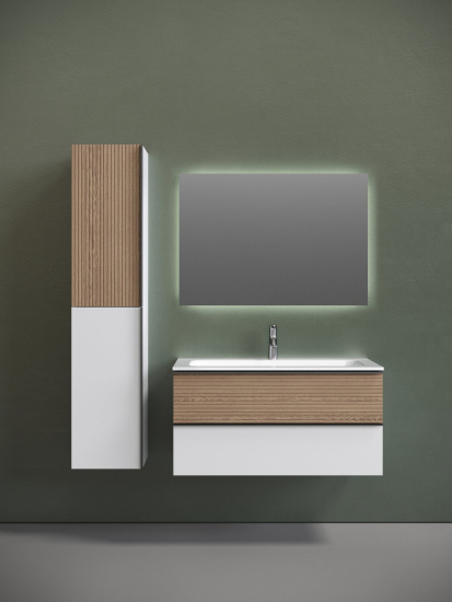 Тумба с раковиной Sancos Delta 100 дуб светлый/белый, DL100W