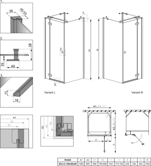 Душевой уголок Radaway Almatea KDJ+S 80x100Lx80