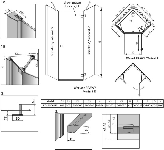 Душевой уголок Radaway Essenza New PTJ 80х90 R