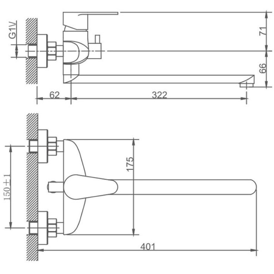 Смеситель для ванны Haiba HB22801-2 сталь