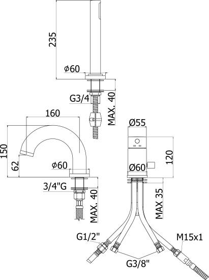 Смеситель на борт ванны Paffoni Light LIG047BO бeлый