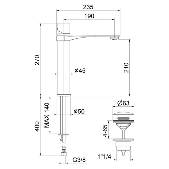 Смеситель для раковины Webert One-B NB830401441 черный, нержавеющая сталь