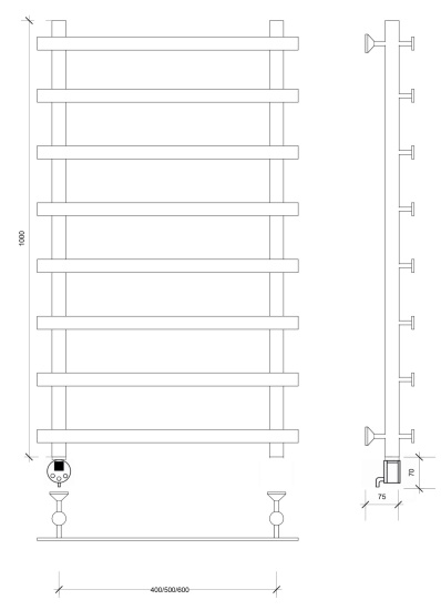 Полотенцесушитель электрический Secado Понтида 1 100/50/60 L, хром