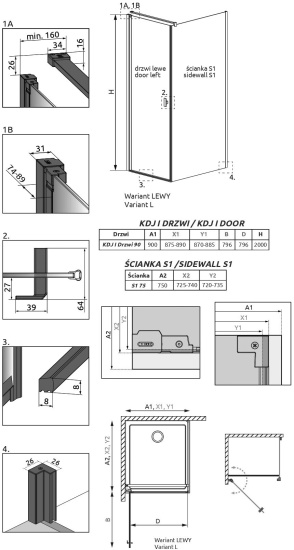 Душевой уголок Radaway Nes Black KDJ I Frame 90x75 L