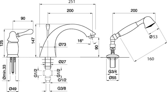Смеситель на борт ванны Migliore Maya 18929 золото