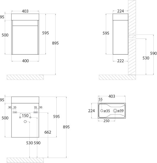 Тумба с раковиной Art&Max Family 40 R подвесная, Bianco Lucido