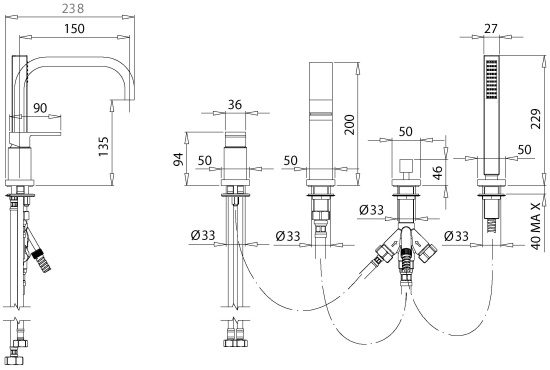 Смеситель на борт ванны Migliore Kvant Gold 25392