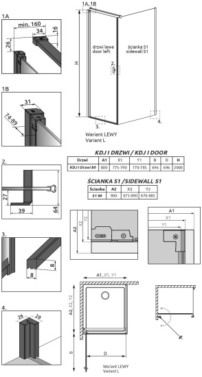 Душевой уголок Radaway Nes Black KDJ I Frame 80x90 L