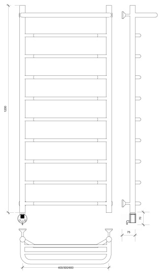 Полотенцесушитель электрический Secado Агата 1 СП 120/60 L, хром