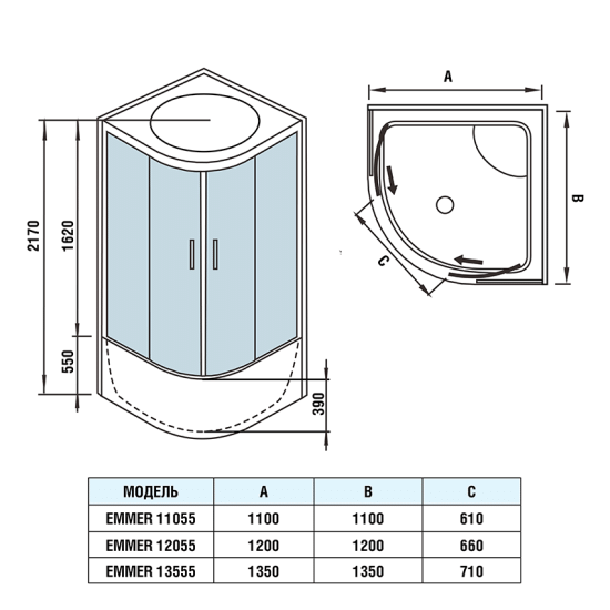 Душевая кабина WeltWasser WW500 Emmer 12055-2 120х120х217