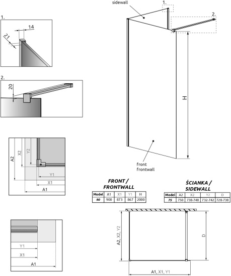 Душевая перегородка Radaway Modo New Black IV 90x75