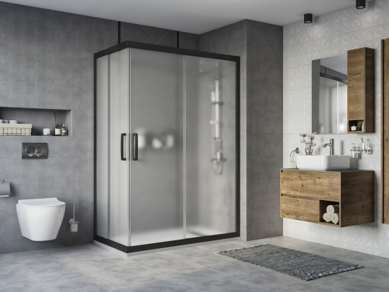 Душевой уголок Stworki Карлстад 140x80 см профиль черный матовый, стекло матовое