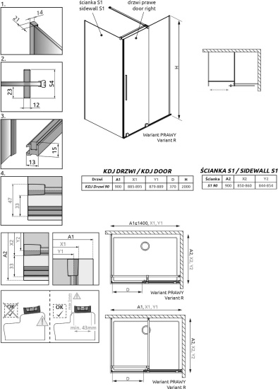 Душевой уголок Radaway Furo Gold KDJ 90x90 R
